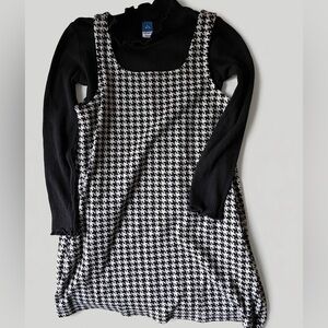 Houndstooth kids Dress jumper with Black Ribbed Long Sleeve Layer - 2 piece